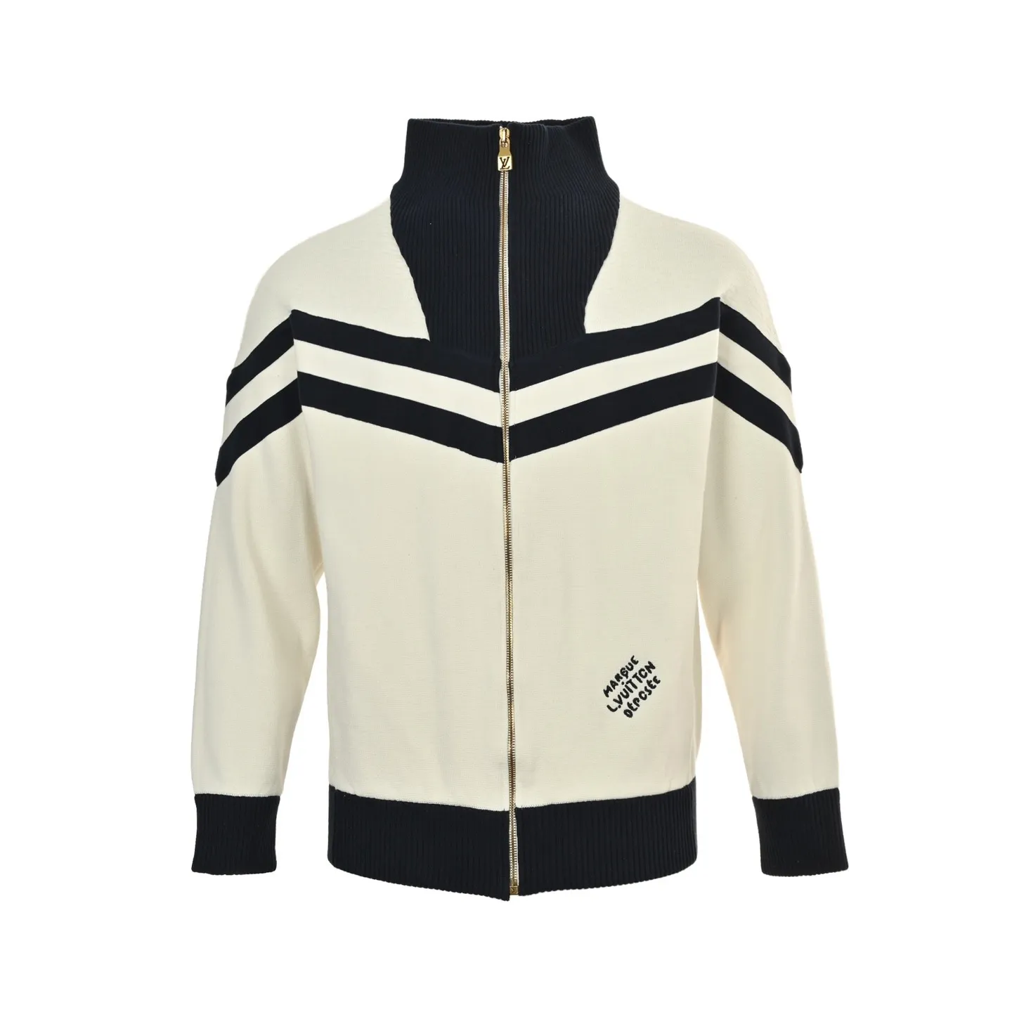 Louis Vuitton/Louis Vuitton 24Fw stand collar striped contrast zipper knitted jacket